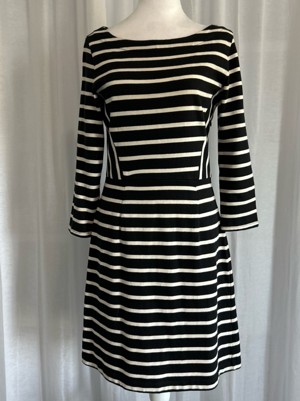 GAP Black and White Striped Long Sleeve Fit-and-Flare Dress